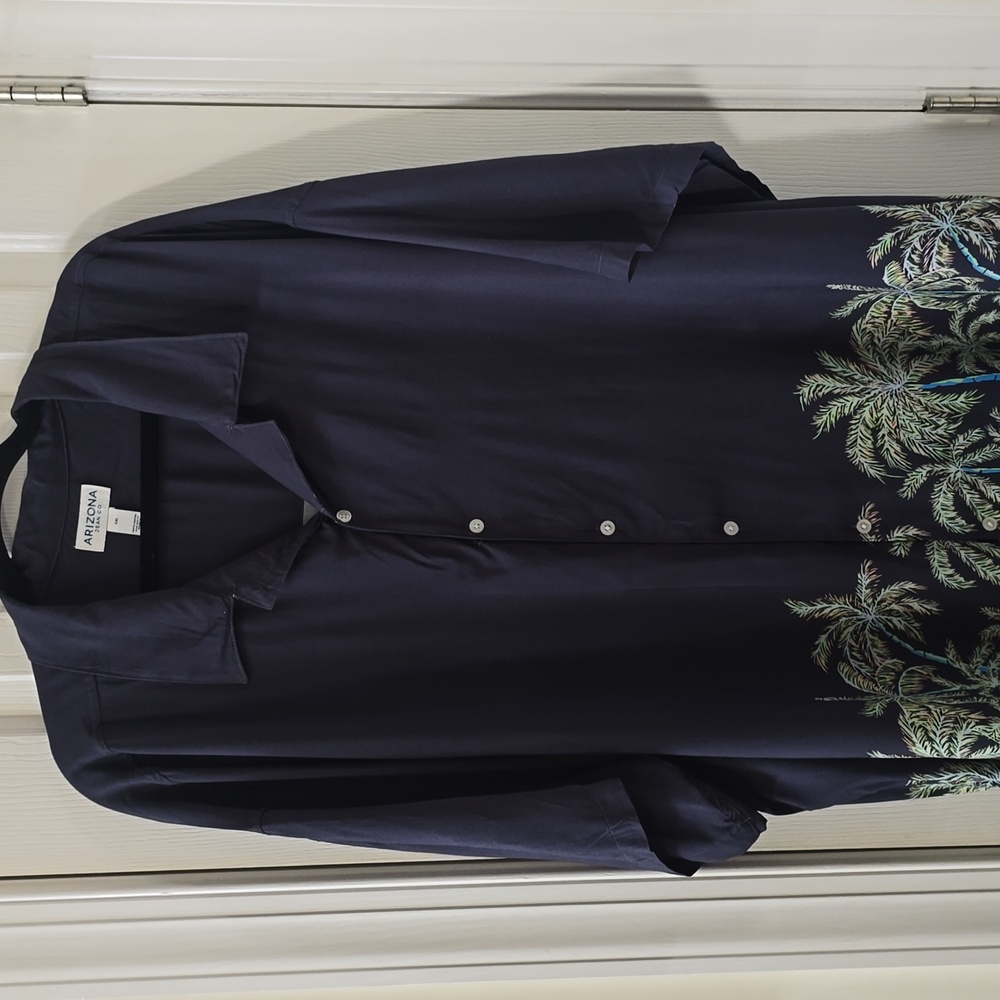 ARIZONA JEAN CO MENS BIG AND TALL BLUE TROPICAL FRONT BUTTON SHIRT SIZE 4XL